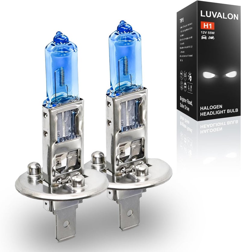 LUVALON H1 Headlight Bulbs Halogen Headlight Bulbs 12V 55W H1 High Beam Long Life High Performance Cool Bright Plug and Play Pack of 2 - Image 1